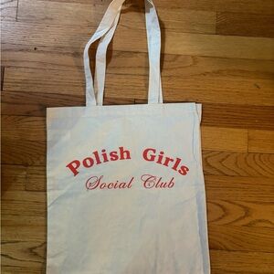 Polish Girls Social Club Cotton Tote Bag - Beige with Red Print